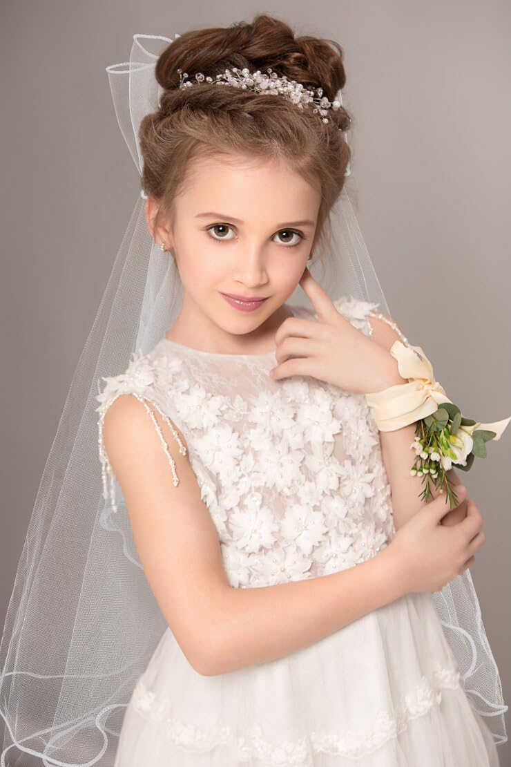 VULETO First Communion Veil Gifts for Girls Catholic White Bow Veil and Headpiece Accessories Set 1st Communion Easter Dress - Image 4